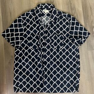 NWOT J.Crew Cotton Short Sleeve Rope Printed Button Down, Large